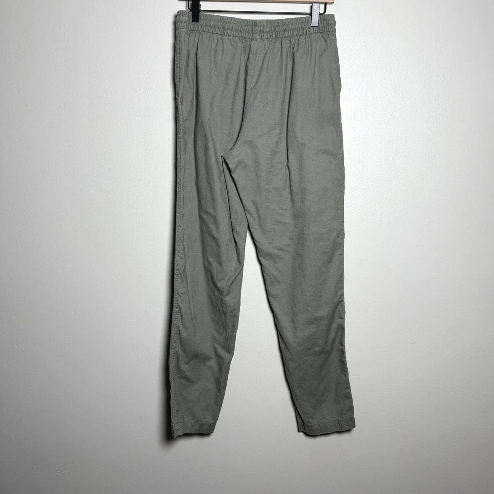 H&M Womens‎ Linen Blend Pants S Green Drawstring Cotton Vacation Resort Casual